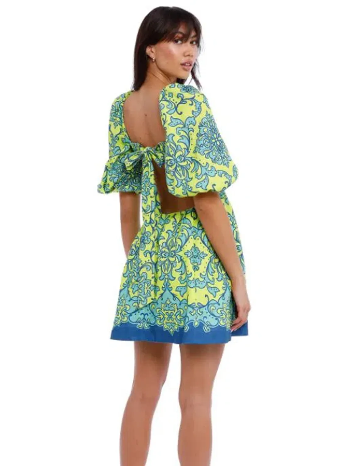 Zimmermann Nina Cut Out Mini Dress Lime Print Size 0 / AU 8 for rent on The Volte - main image