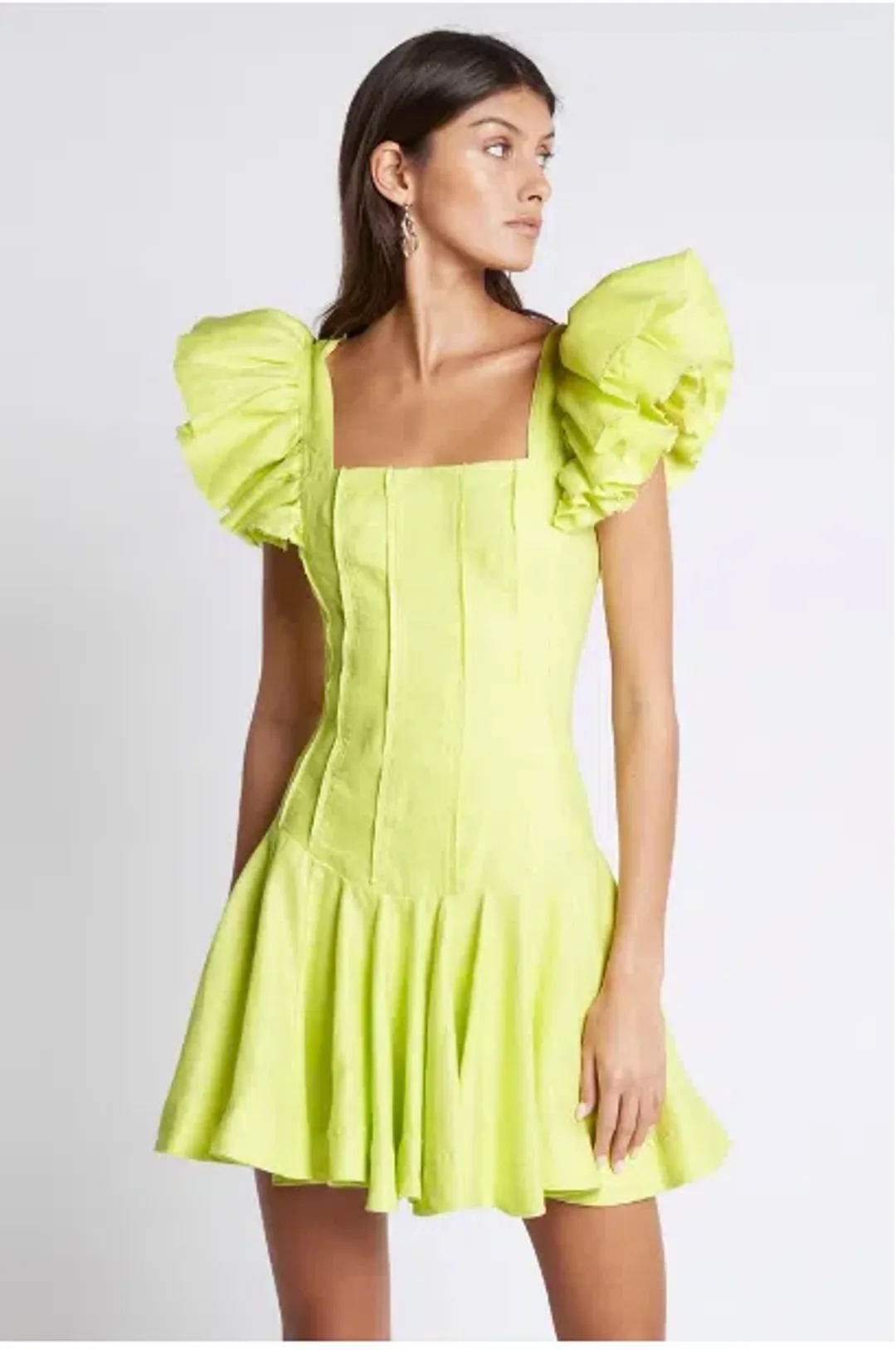 Aje Breathless Frill Sleeve Mini Dress Green Size 12 for rent on The Volte - main image