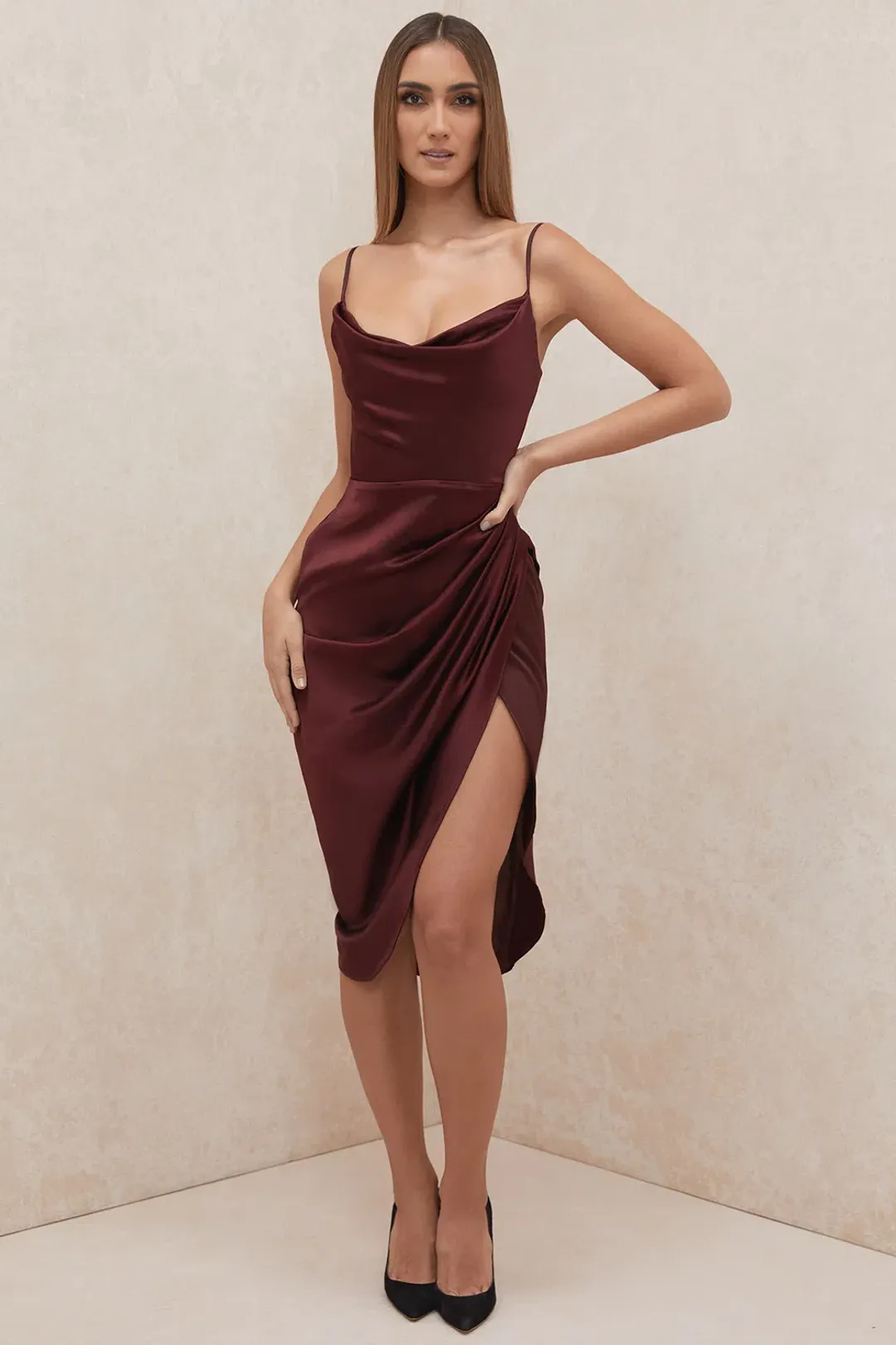 House of CB Reva Satin Balcony Corset Midi Dress Red Size 6 for rent on The Volte - main image