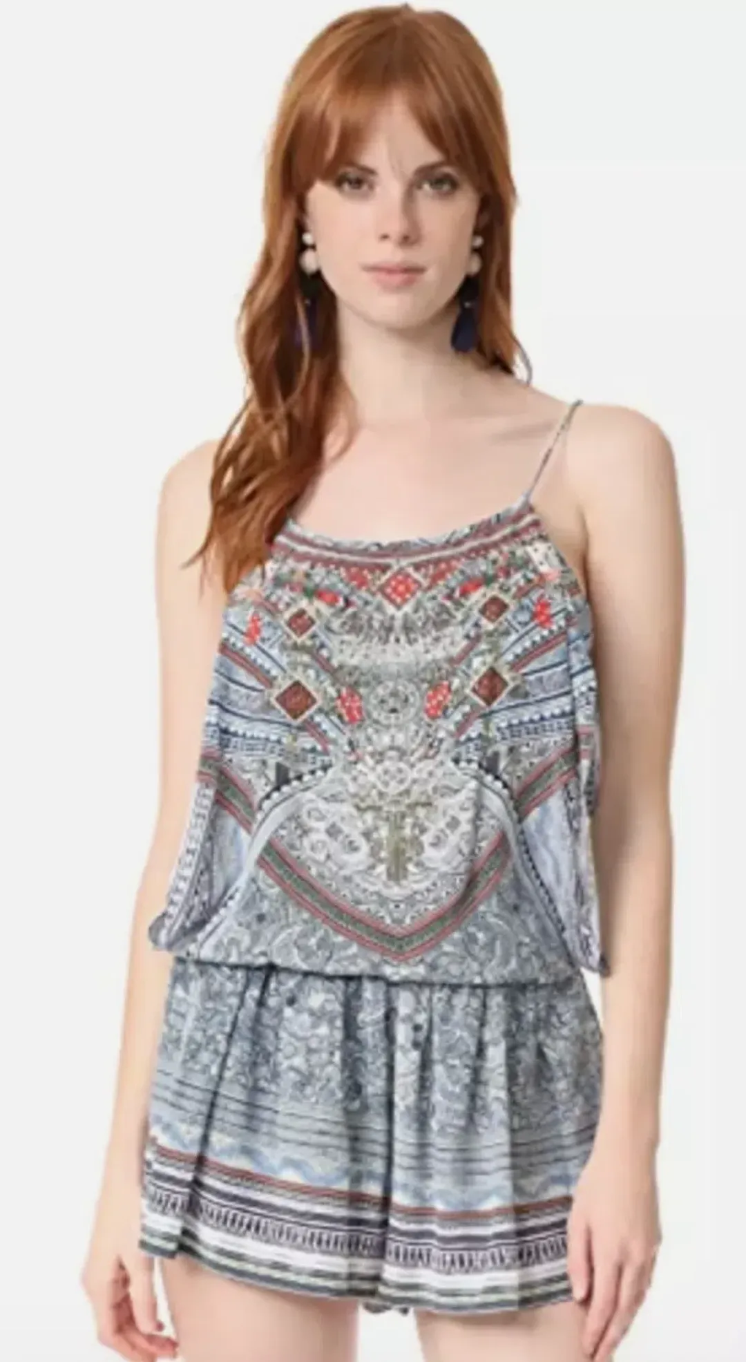 Camilla Antique Batik Shoestring Strap Playsuit Print Size 8 for rent on The Volte - main image