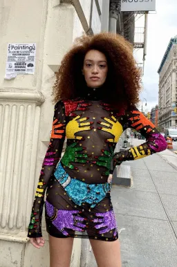 Discount Universe The Rainbow Hands Mesh Dress Black Size 8 for rent on The Volte - image 1