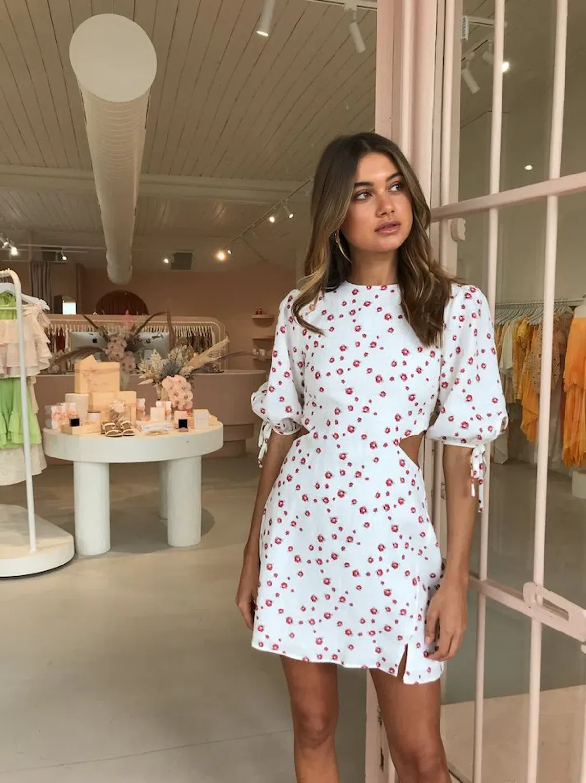 By Nicola Botanical Mini Dress Rose Polka Size 8 for rent on The Volte - main image