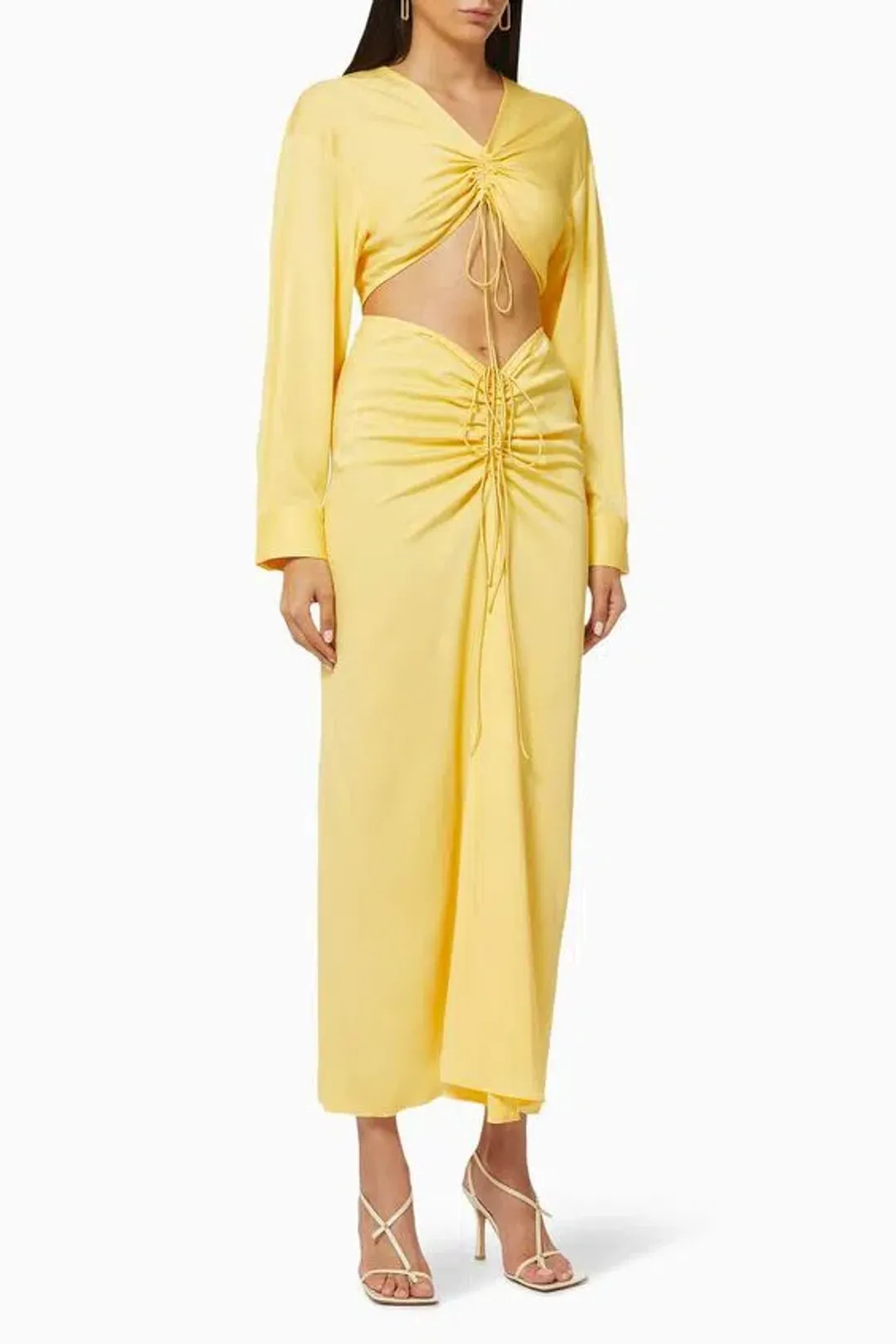 Christopher Esber Ruched Cutout Woven Maxi Dress Yellow Size 10 for rent on The Volte - main image