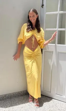 Christopher Esber Ruched Cutout Woven Maxi Dress Yellow Size 10 for rent on The Volte - image 2