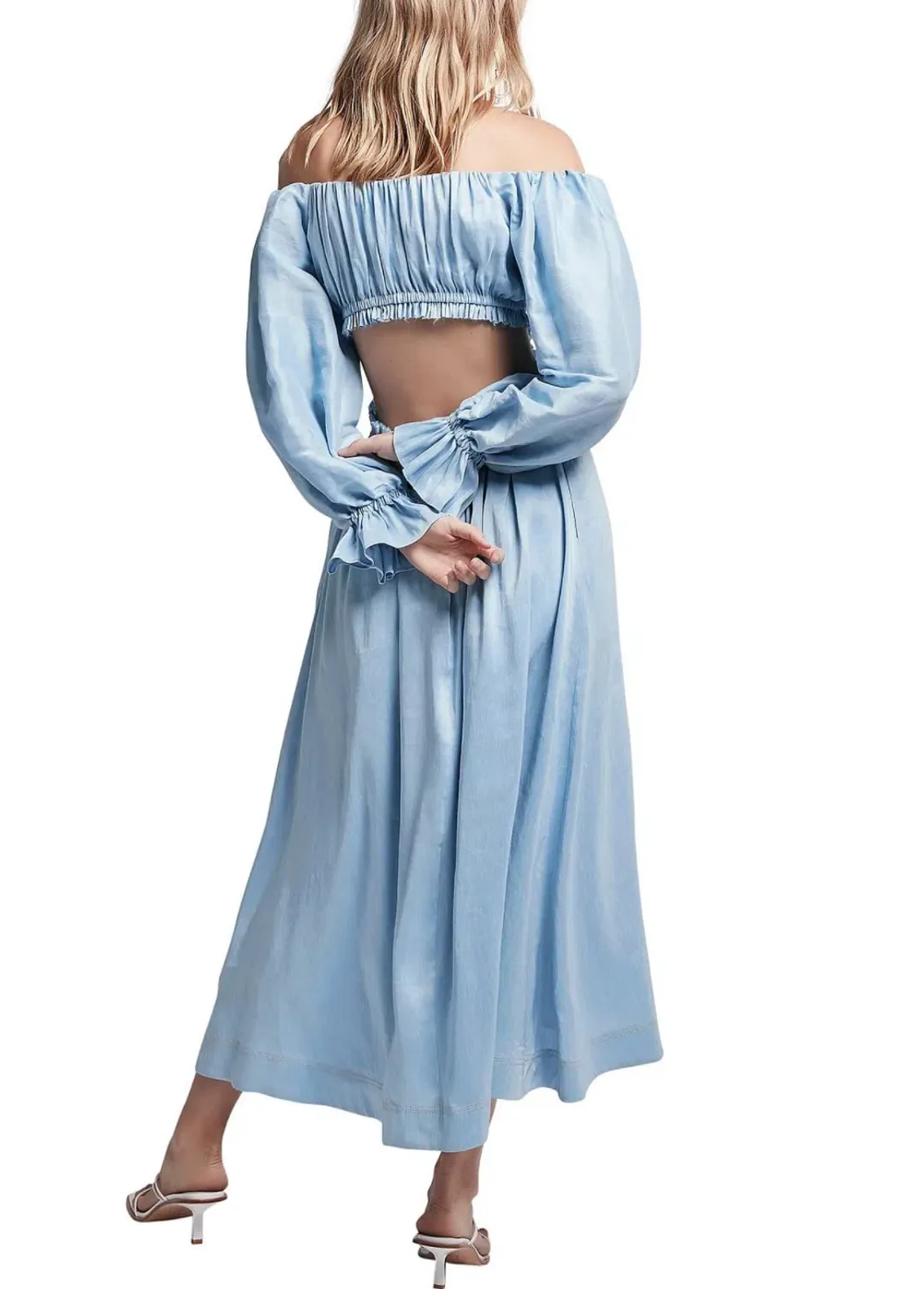 Aje Overture Blouson Midi Dress Ciel Blue Size 8 for rent on The Volte - main image