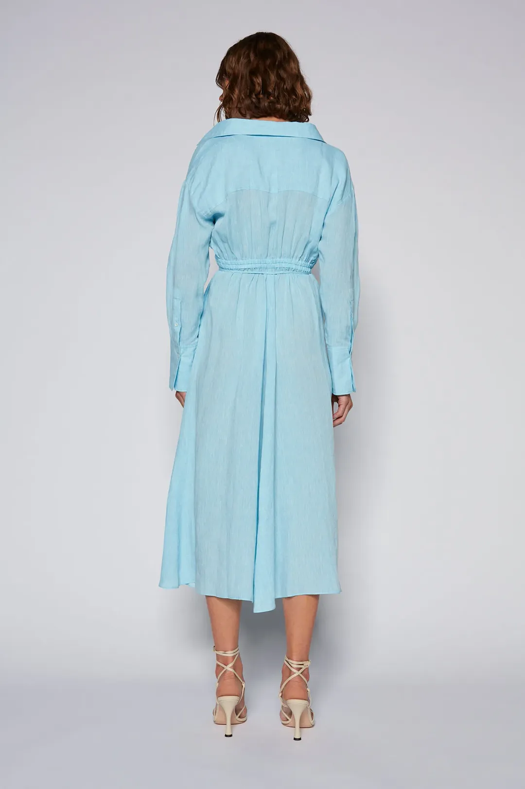 Scanlan Theodore Italian Linen Wrap Shirt Dress Blue Size 10 for rent on The Volte - main image