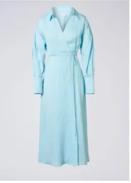 Scanlan Theodore Italian Linen Wrap Shirt Dress Blue Size 10 for rent on The Volte - image 2