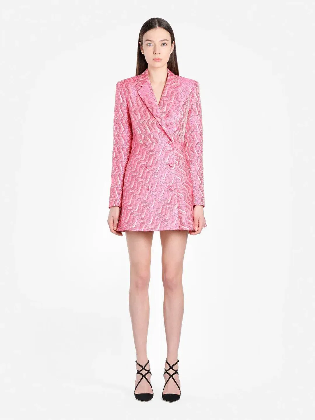 Rotate by Birger Christensen Double Breasted Metallic Jacquard Mini Blazer Dress Pink Size 6 for rent on The Volte - main image