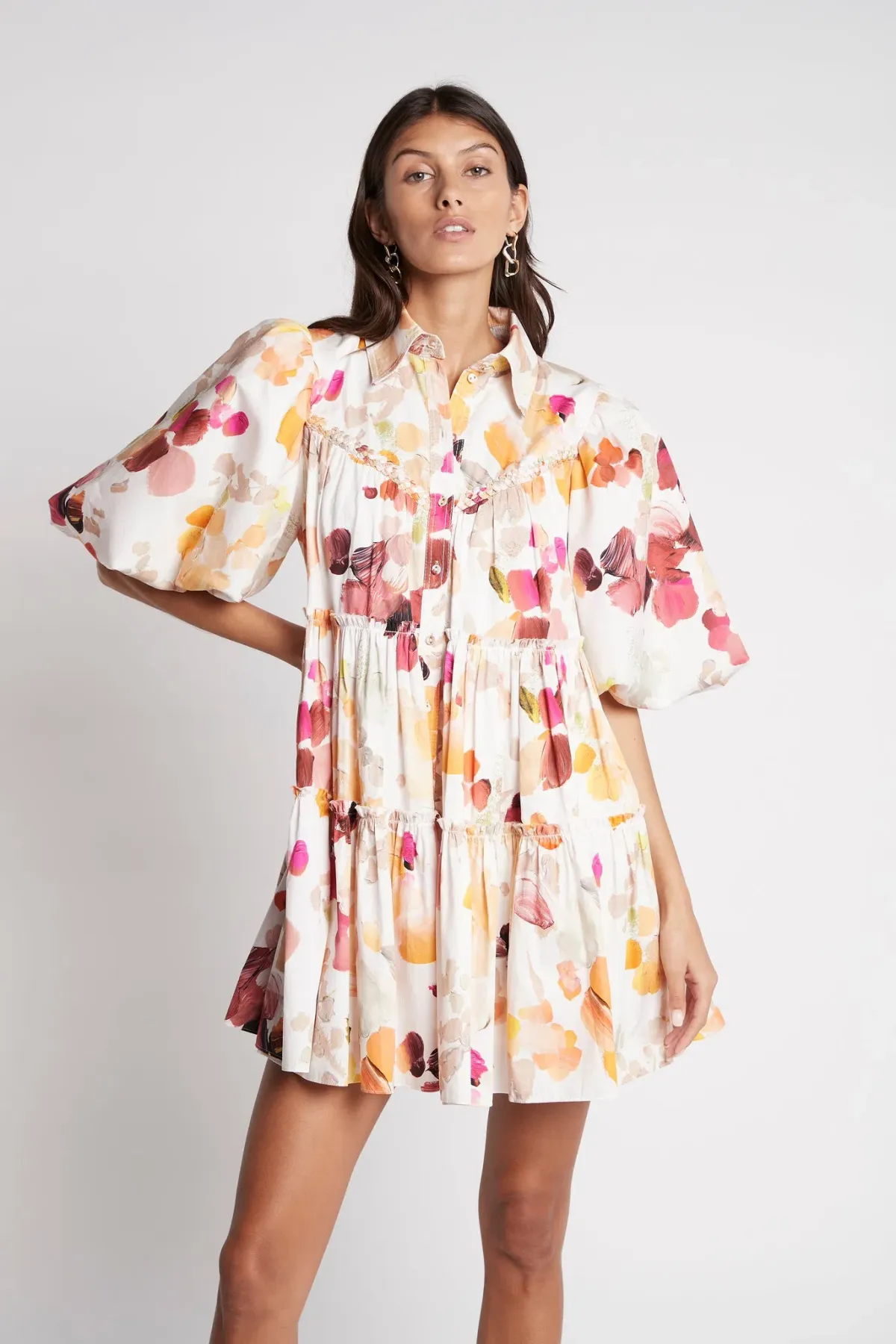 Aje Dassia Puff Sleeve Shirt Smock Dress Size 6 for rent on The Volte - main image
