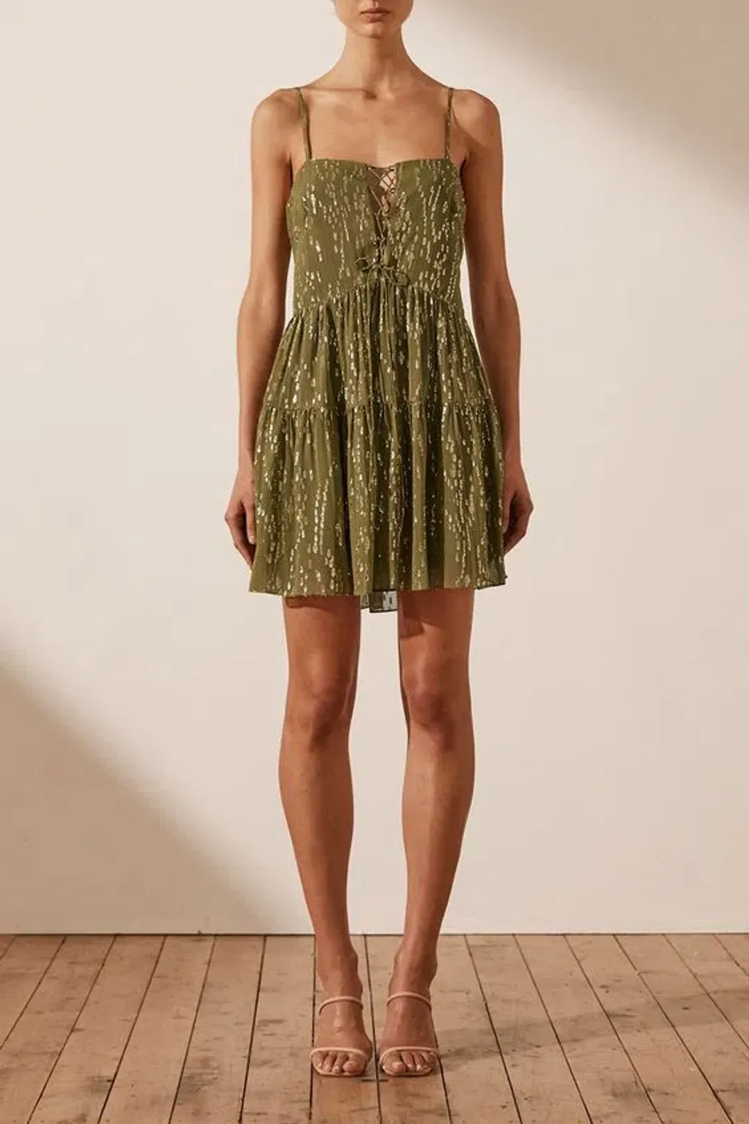 Shona Joy Laura Silk Lace Up Mini Dress Green Size 12 for rent on The Volte - main image