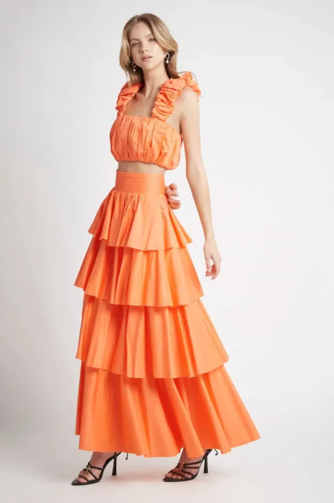 Aje Medina Set Crop Top & Tiered Skirt Orange Size 14 for rent on The Volte - main image