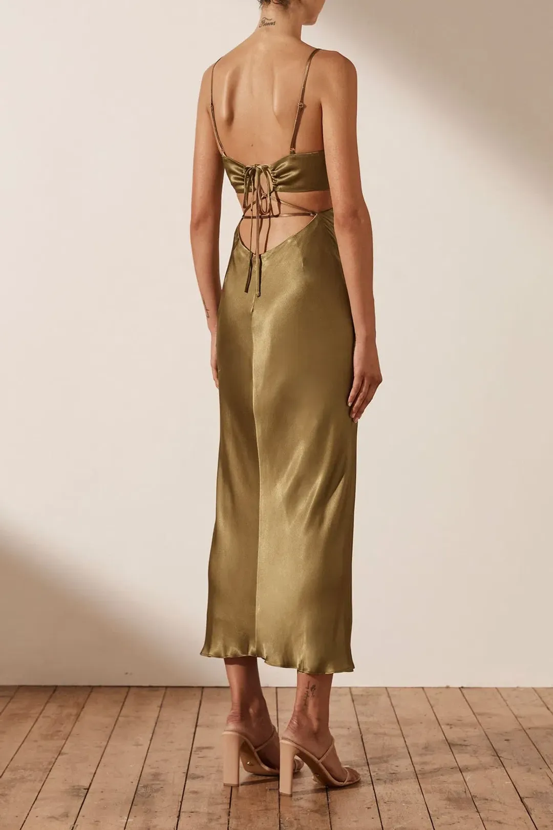 Shona Joy Alma Backless Midi Dress Cumin Size 6 for rent on The Volte - main image