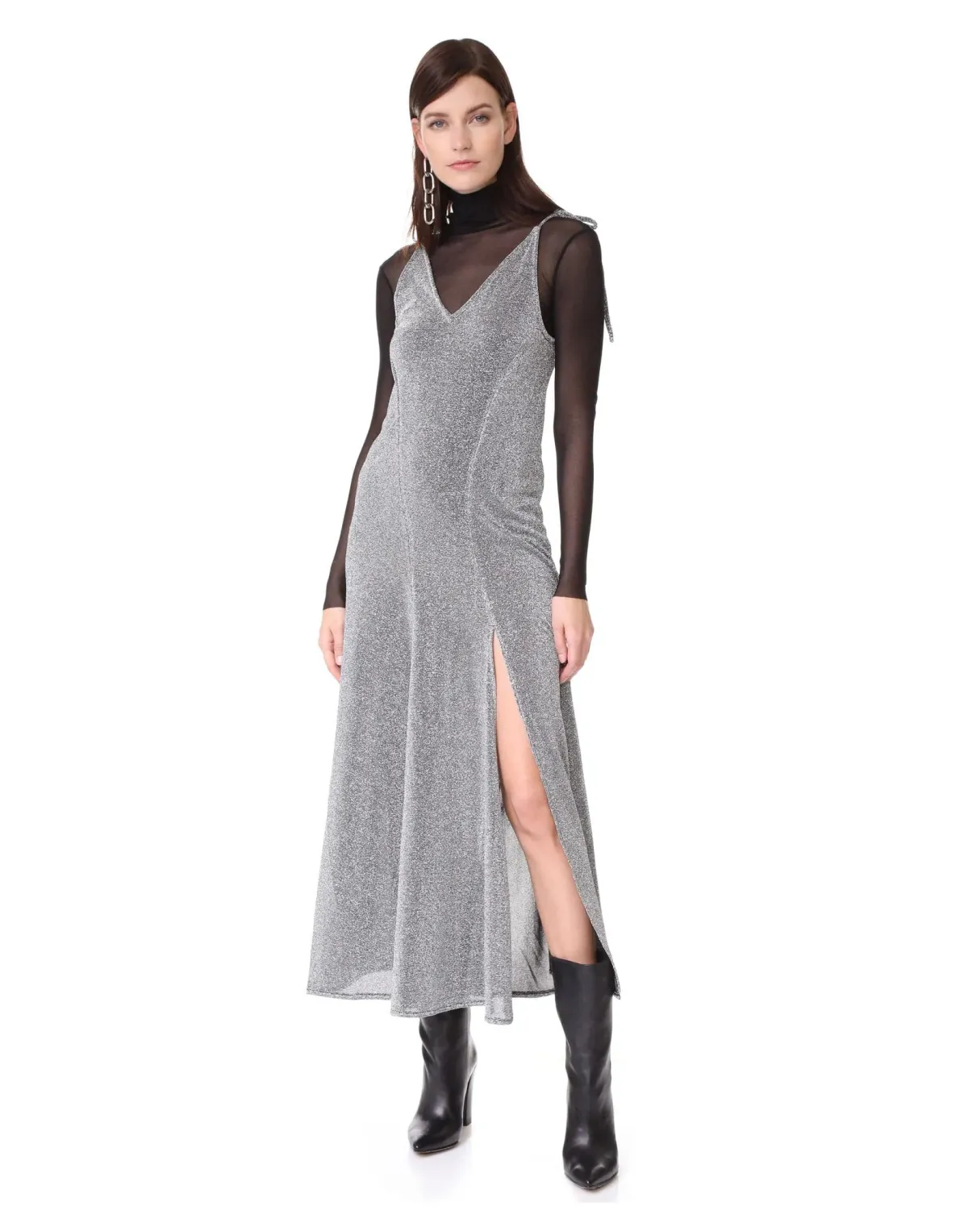 MLM the Label Miami Tie Slip Maxi Dress Silver Size 8 for rent on The Volte - main image