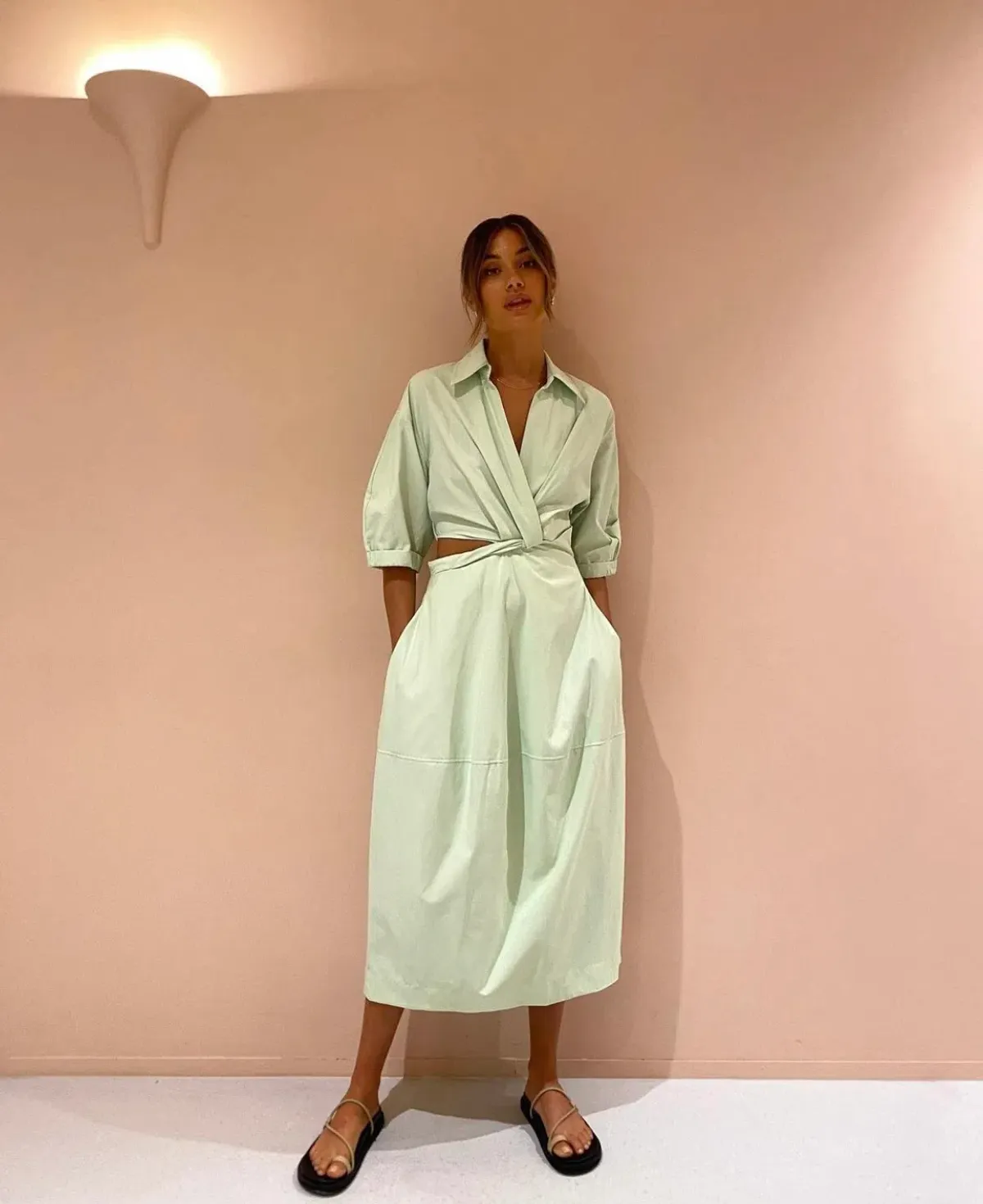 Camilla and Marc Kyra Cocoon Midi Dress Sour Apple Size 6 for rent on The Volte - main image