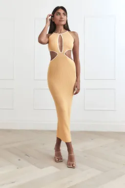 San Sloane Adrian Rib Midi Dress Yellow Size 8  for rent on The Volte - image 1