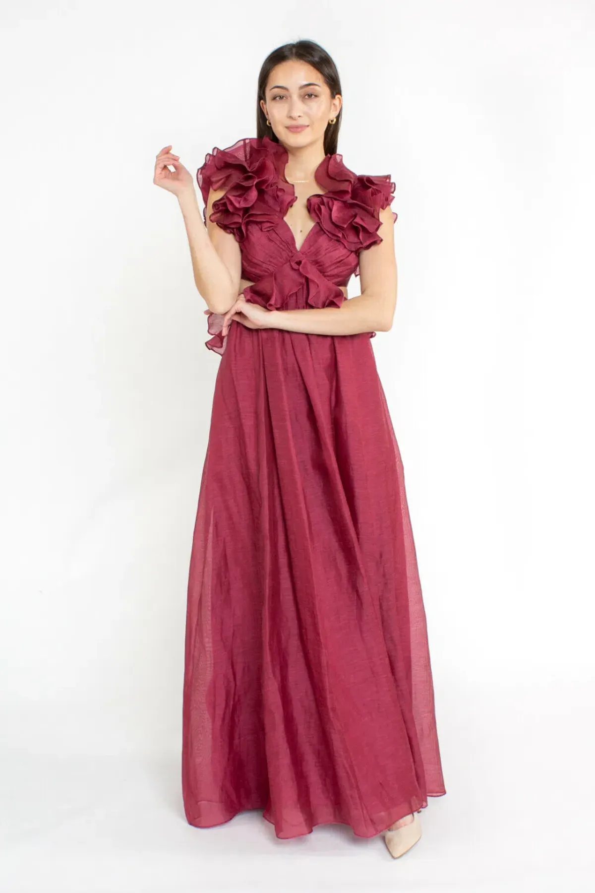 Zimmermann Ladybeetle Ruffle Gown Burgundy Size 2 / Au 12 for rent on The Volte - main image