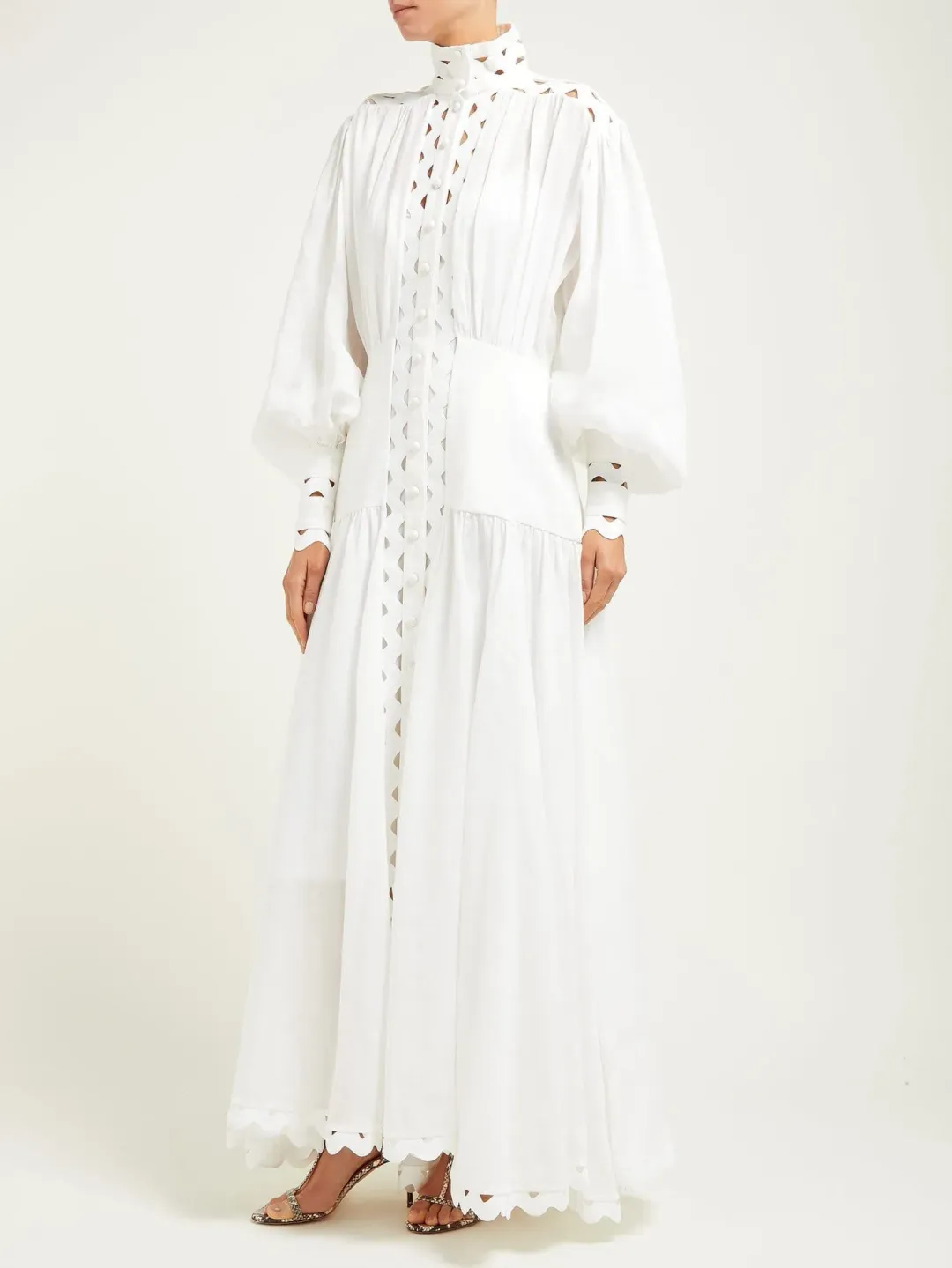 Zimmermann Zippy High Neck Cut Out Maxi Dress White Size 0 / AU 8 for rent on The Volte - main image