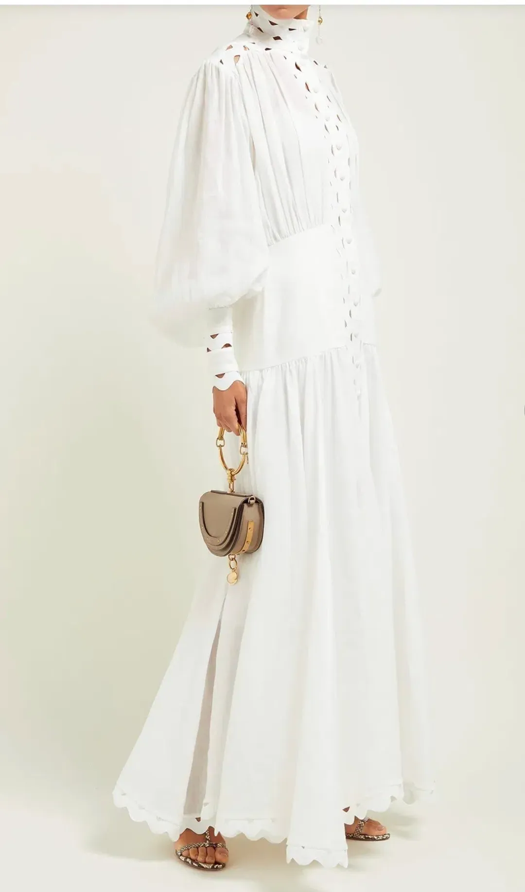 Zimmermann Zippy High Neck Cut Out Maxi Dress White Size 0 / AU 8 for rent on The Volte - main image
