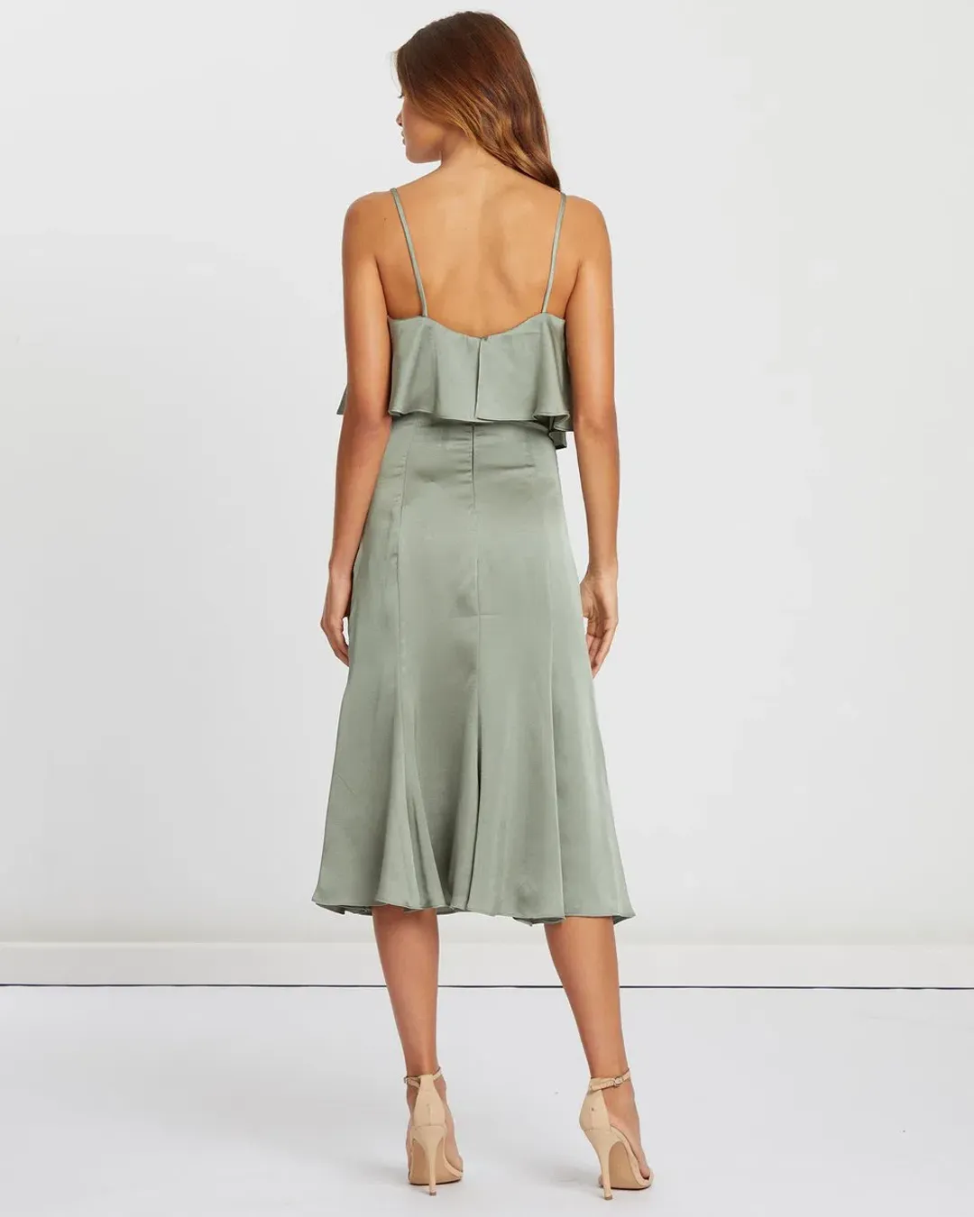 Chancery Bec Cocktail Satin Dress in Sage Green Size  6 for rent on The Volte - main image