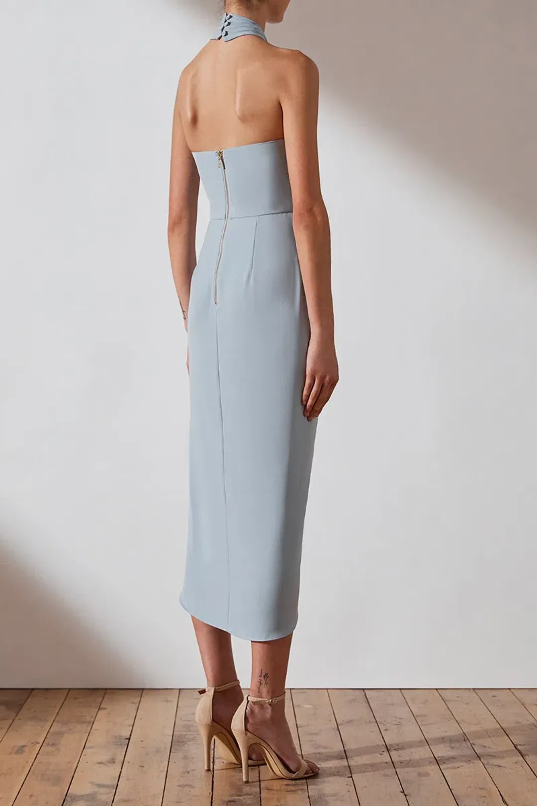 Shona Joy Core Knot Draped Dress Powder Blue Size 6 for rent on The Volte - main image