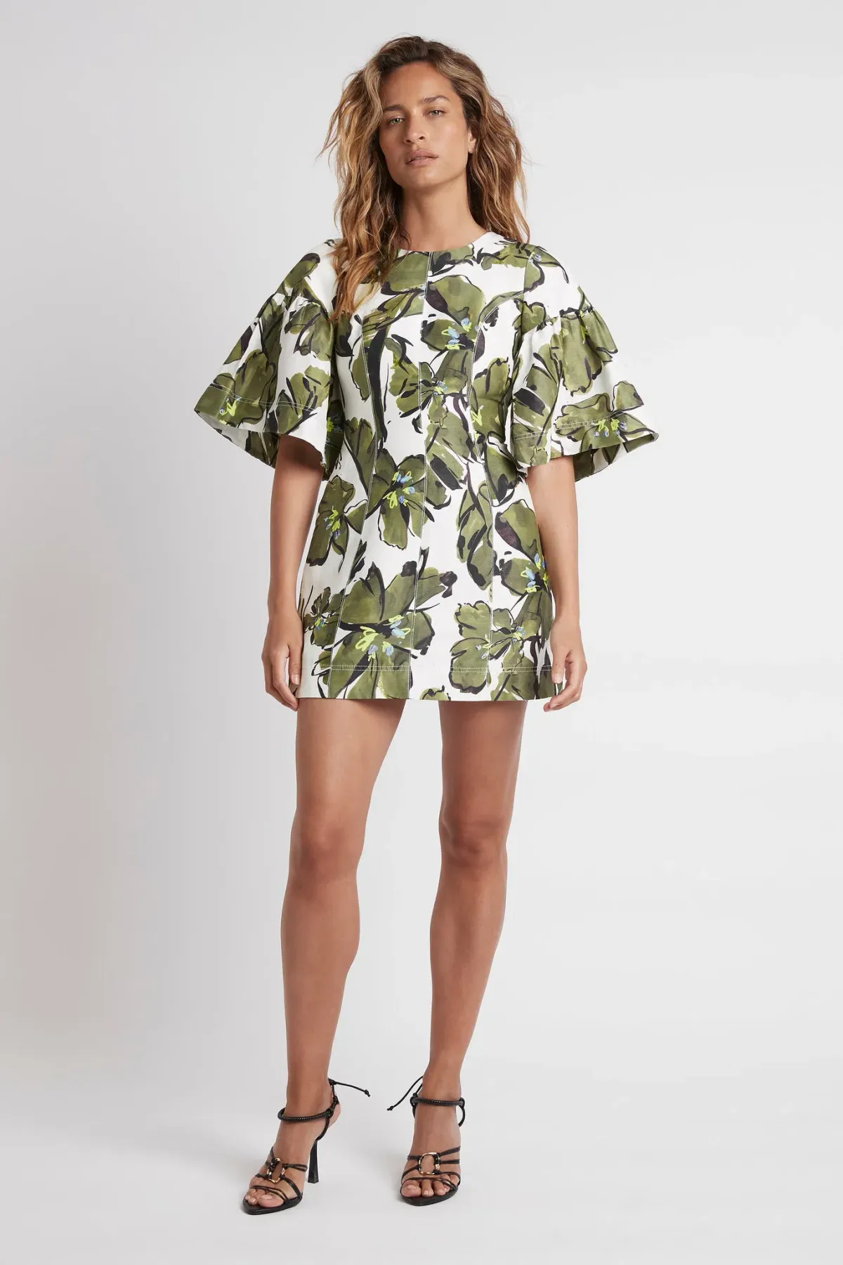 Aje Oasis Olive Leaf Cut Out Mini Dress Print Size 8 for rent on The Volte - main image