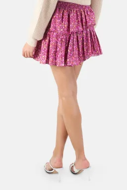 LoveShackFancy Cherry Wine Ruffled Mini Skirt in Purple Print Size 12 for rent on The Volte - image 2