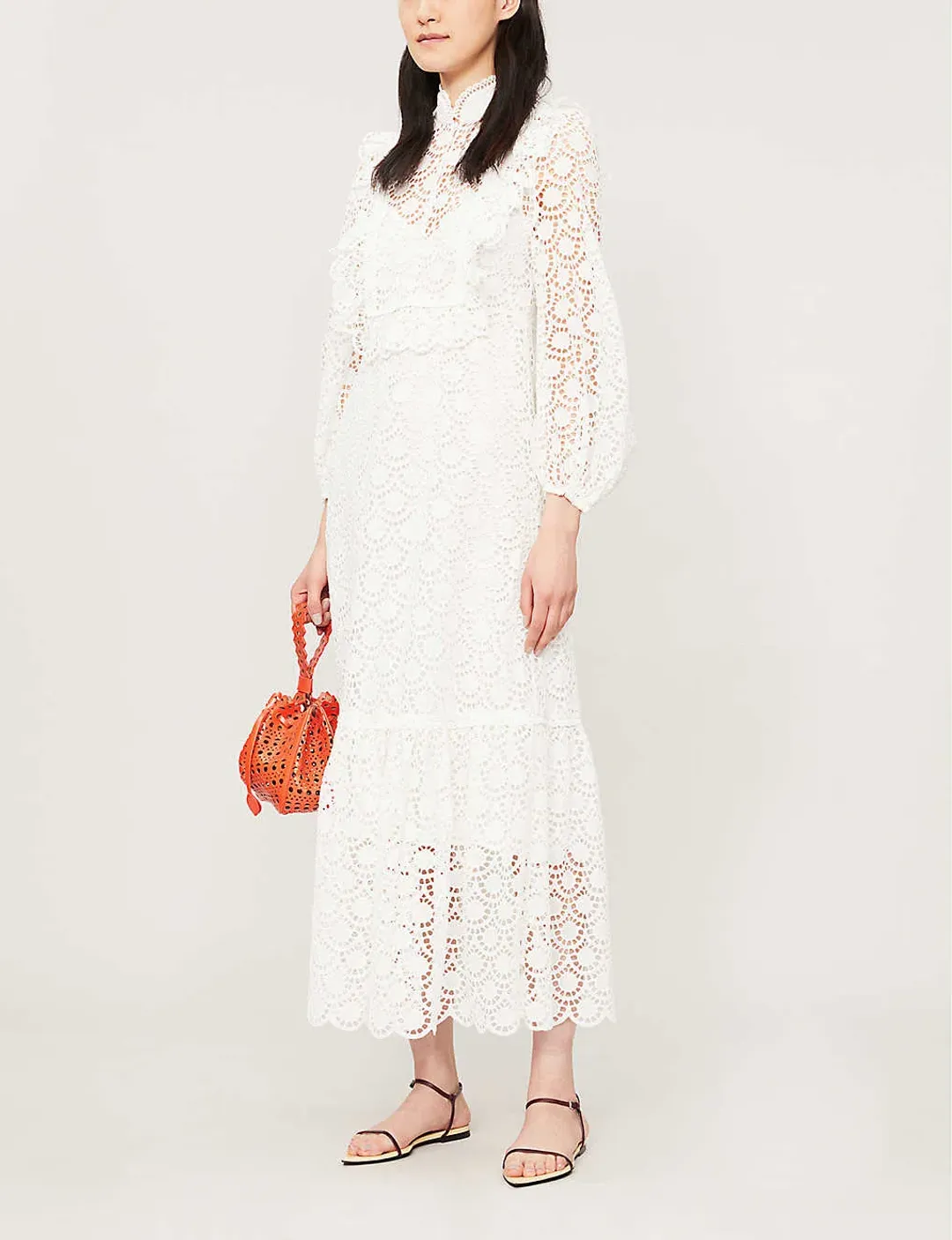 Zimmermann Goldie Scalloped-trim Lace Midi Dress White Size 0 (AU 8) for rent on The Volte - main image