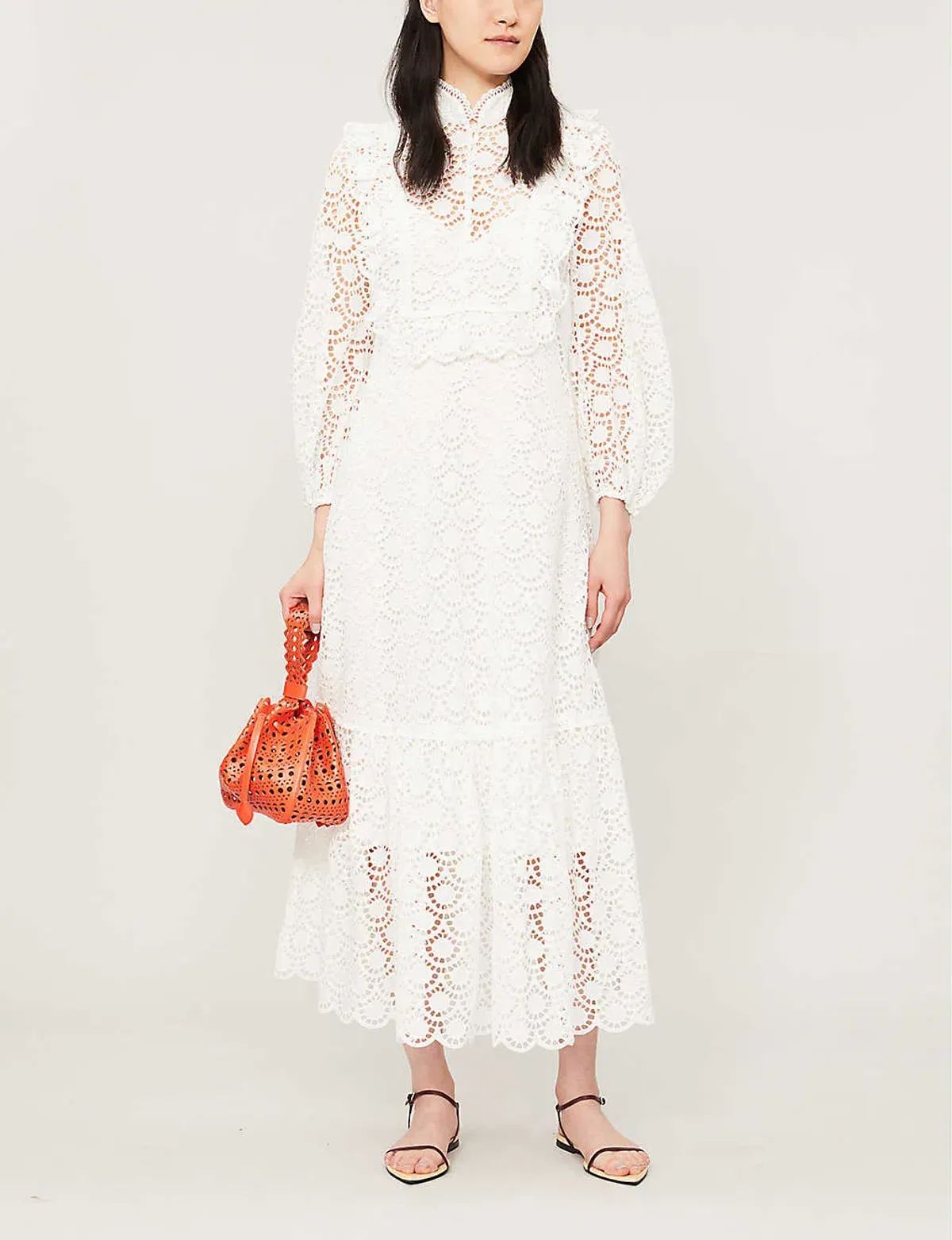 Zimmermann Goldie Scalloped-trim Lace Midi Dress White Size 0 (AU 8) for rent on The Volte - main image