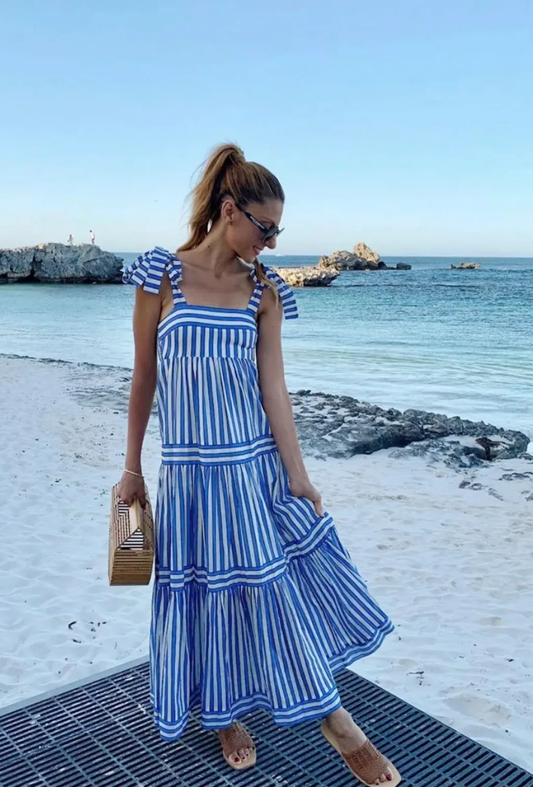 Zimmermann Verity Striped Tiered Maxi Dress Blue Stripe Size 0 / AU 8 for rent on The Volte - main image
