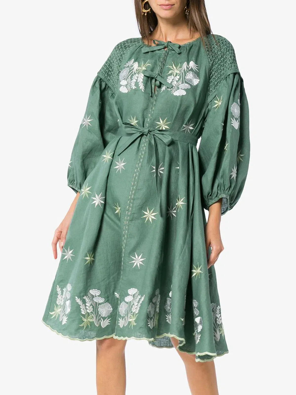 Innika Choo Hugh Jesmock Green Midi Smock Dress One Size for rent on The Volte - main image