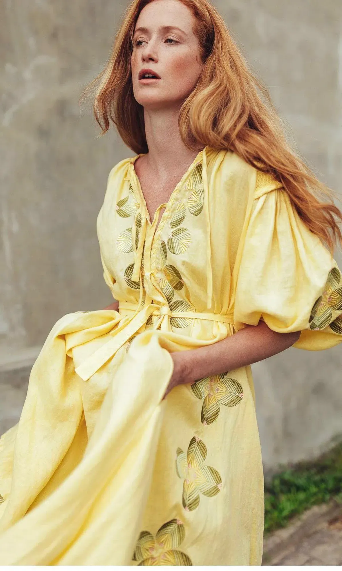 Innika Choo Sir Kulksware Yellow Linen Smock Midi Dress Print One Size for rent on The Volte - main image
