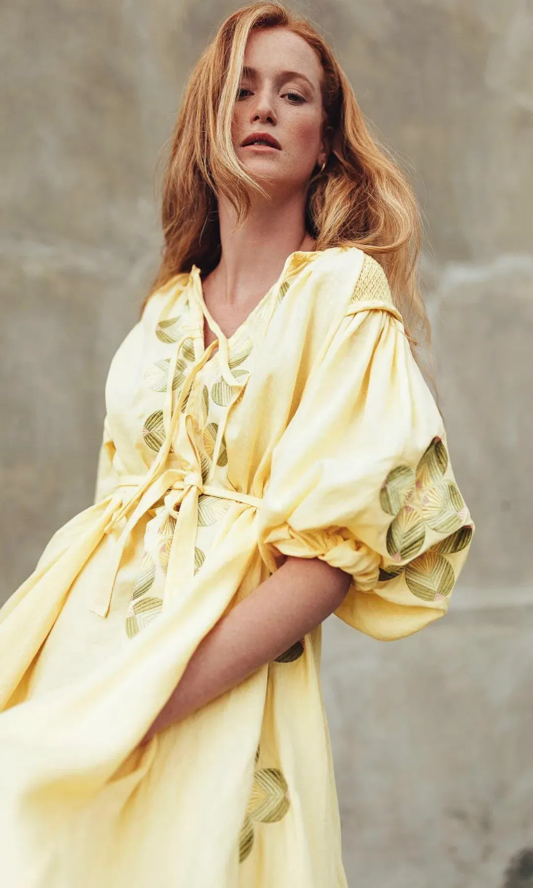 Innika Choo Sir Kulksware Yellow Linen Smock Midi Dress Print One Size for rent on The Volte - main image