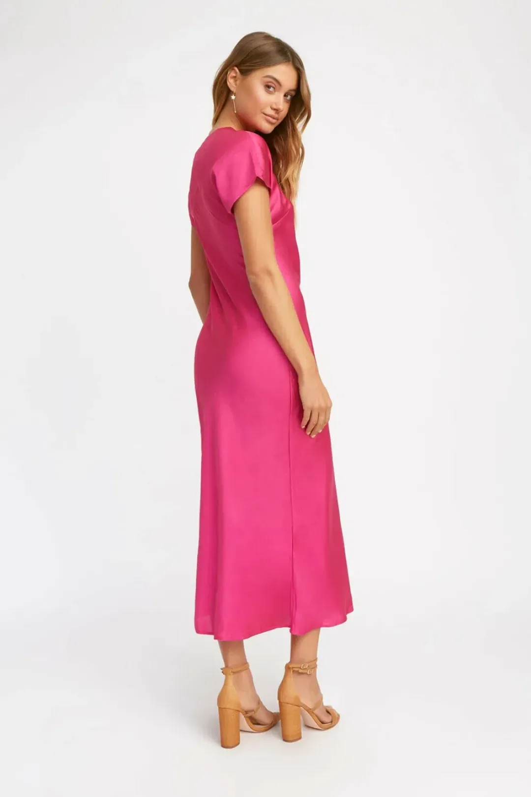 Kookai Como Midi Dress in Fuchsia Pink Size 4 for rent on The Volte - main image