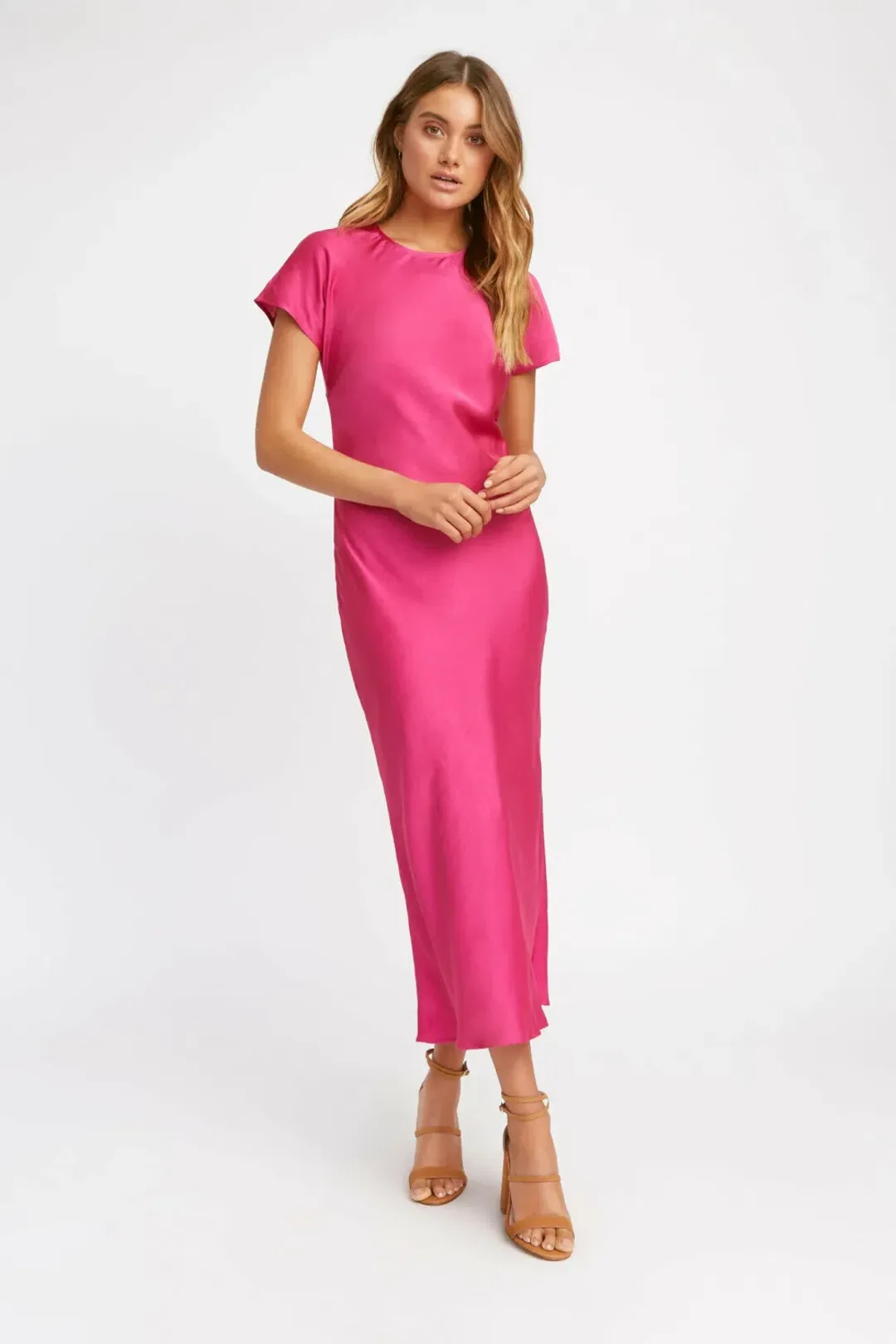 Kookai Como Midi Dress in Fuchsia Pink Size 4 for rent on The Volte - main image
