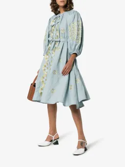 Innika Choo Sir Kulksware Blue Midi Smock Print Dress One Size  for rent on The Volte - image 1