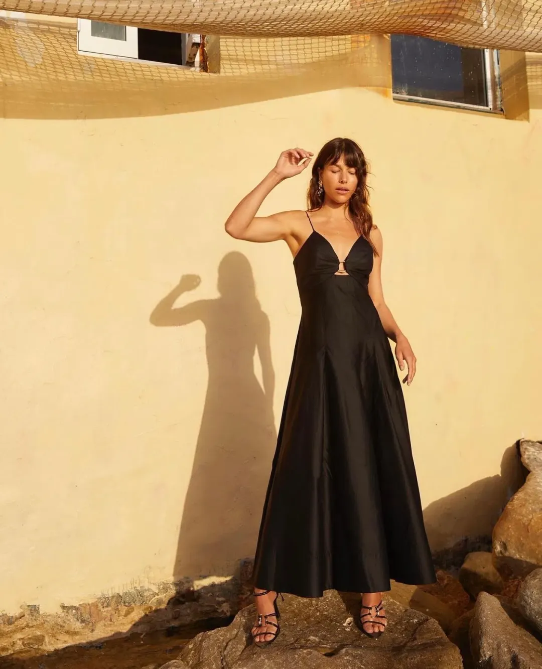 Aje Solstice Strappy Ring Midi Dress Black Size 6 for rent on The Volte - main image