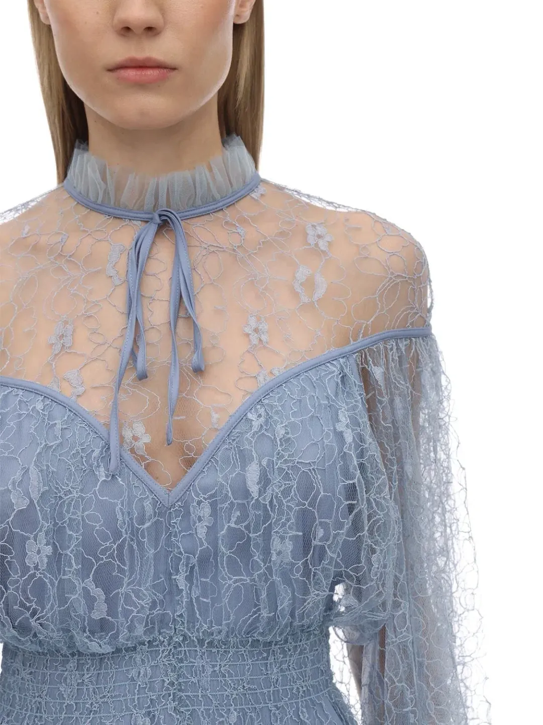 Alice McCALL Ruffled Lace Mini Dress Blue Size 8 for rent on The Volte - main image