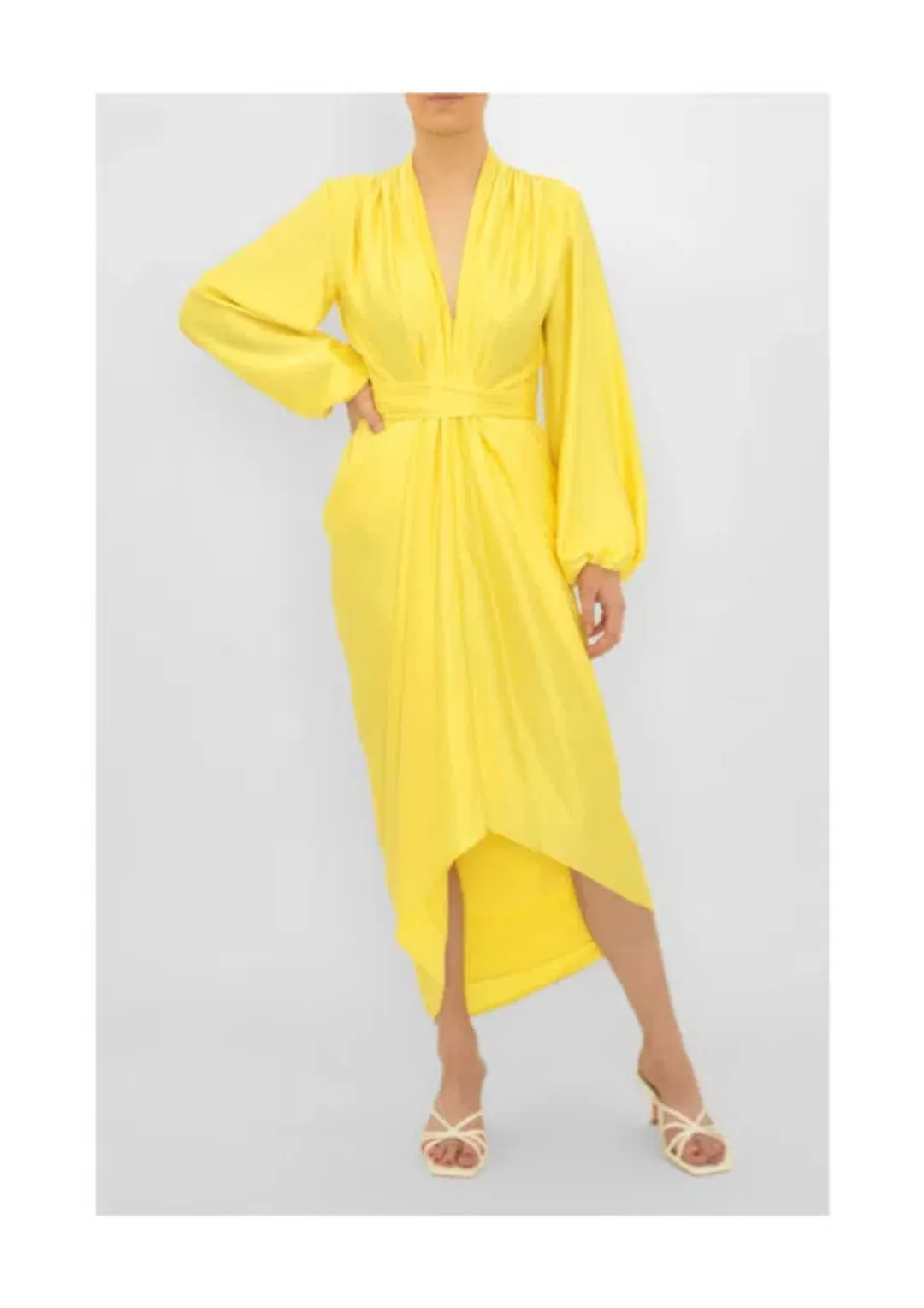 Carla Zampatti V-Neck Waterfall Dress Yellow Size 10 for rent on The Volte - main image