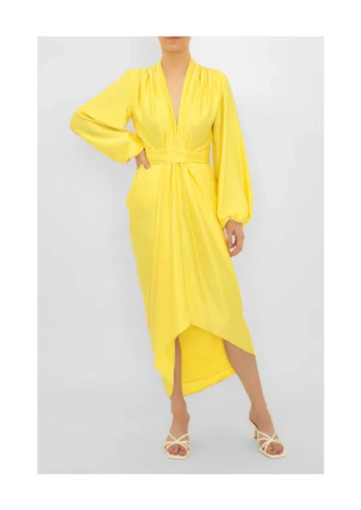 Carla Zampatti V-Neck Waterfall Dress Yellow Size 10 for rent on The Volte - main image