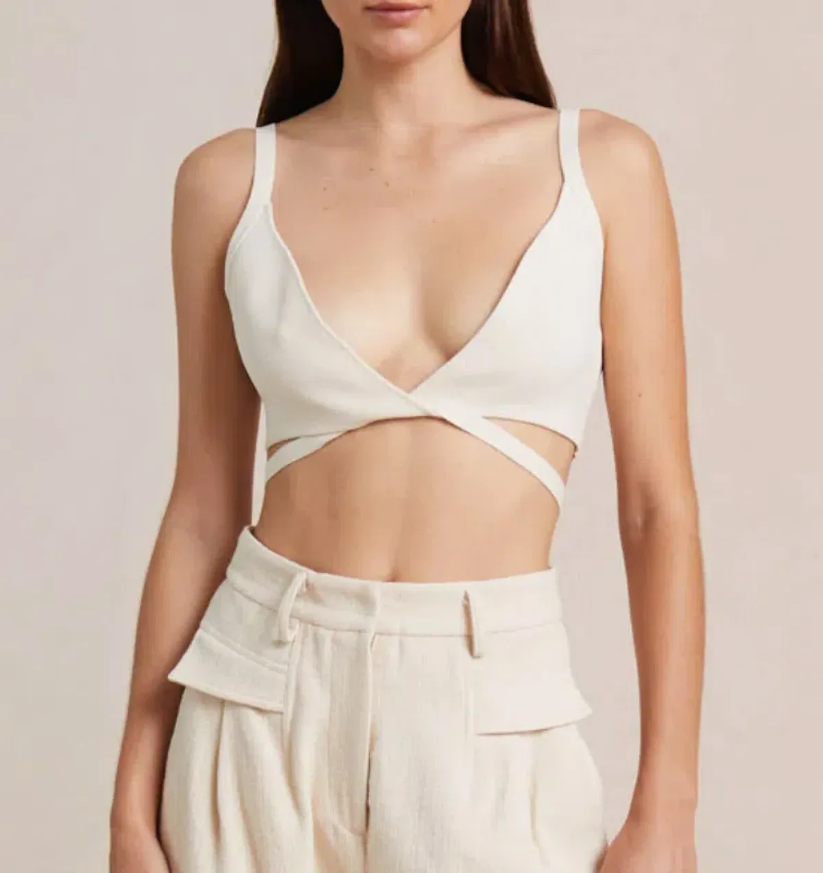 Bec & Bridge Amalia Knit Twist Top Size 6 and Maxi Skirt Size 8 Set Cream for rent on The Volte - main image