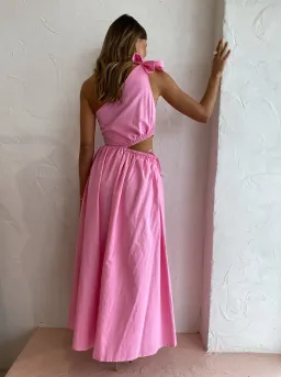 By Nicola Gabriella One Shoulder Midi Dress in Pink Grapefruit Size 6 for rent on The Volte - image 3