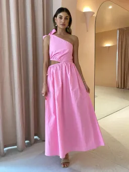 By Nicola Gabriella One Shoulder Midi Dress in Pink Grapefruit Size 6 for rent on The Volte - image 1