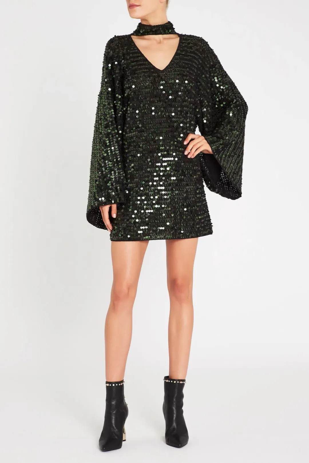 Sass and Bide Mastermind Knit Long Sleeve Dress in Olive Sequin Size 8 for rent on The Volte - main image