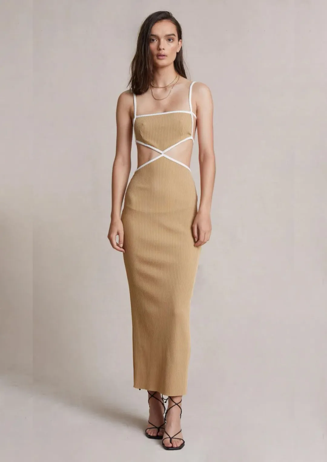 Bec & Bridge Coyote Midi Dress in Camel Beige Size 10  for rent on The Volte - main image