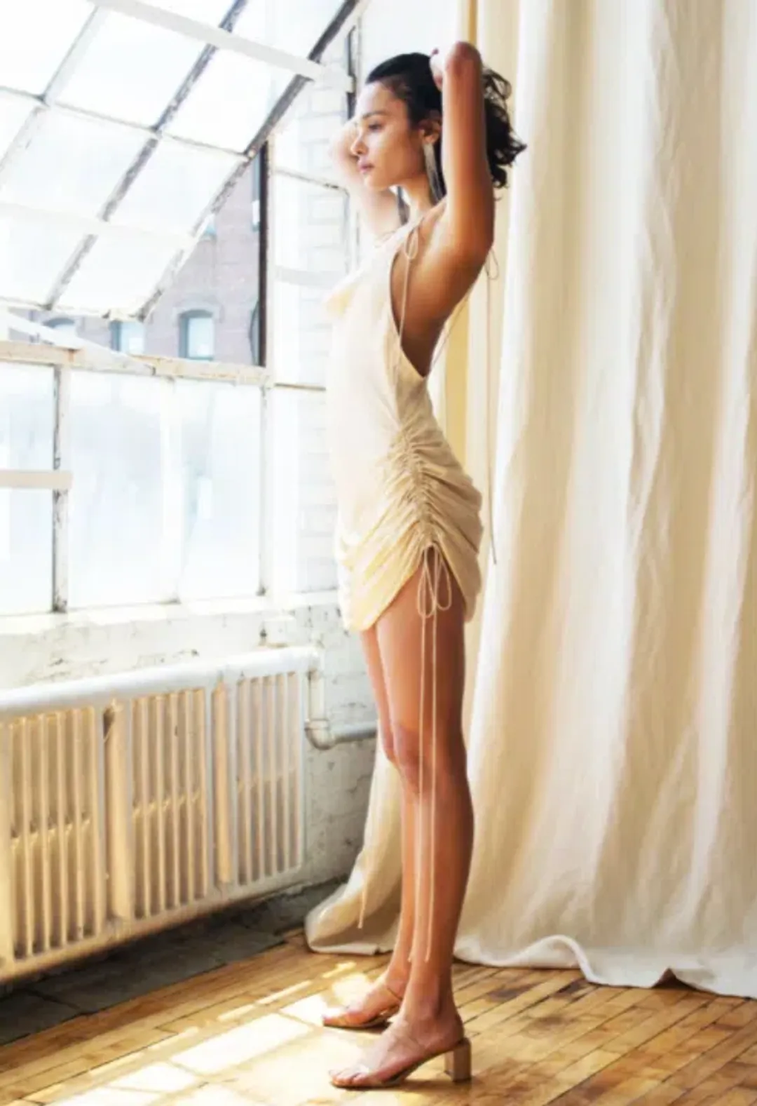 Orseund Iris Drawstring Dress Cream Size S for rent on The Volte - main image