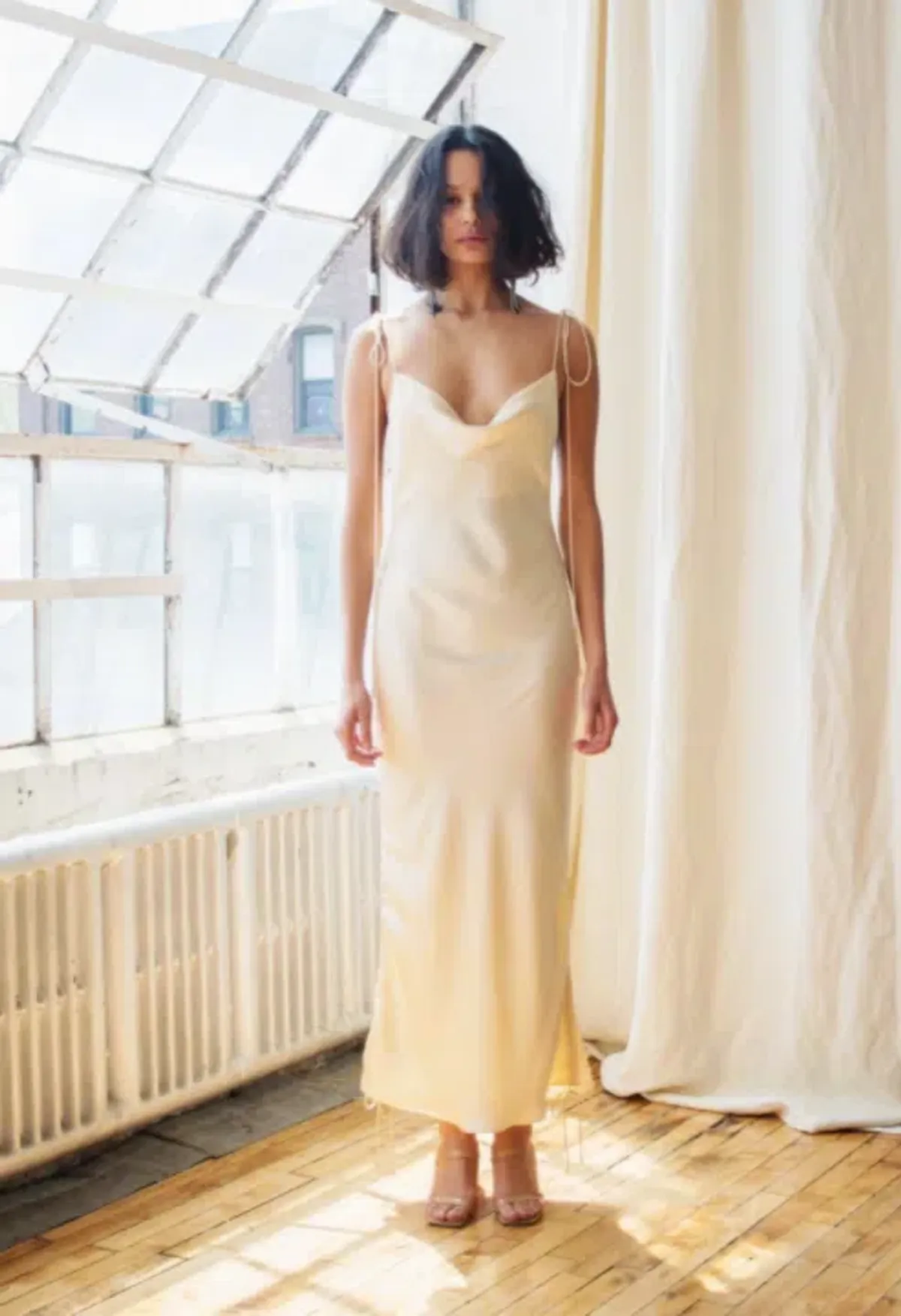 Orseund Iris Drawstring Dress Cream Size S for rent on The Volte - main image