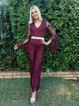 Mossman Devil's Advocate Jumpsuit Burgundy Size 6 for rent on The Volte - image 1