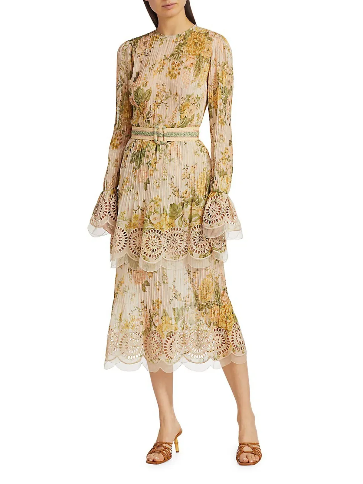 Zimmermann Amelie Pintuck Long Sleeve Midi Dress Floral Size 1 / AU 10 for rent on The Volte - main image