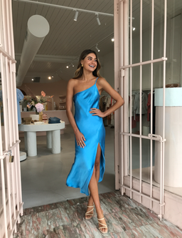 Bec & Bridge Frederic Asym Midi Dress Azure Blue Size 6 for rent on The Volte - image 1