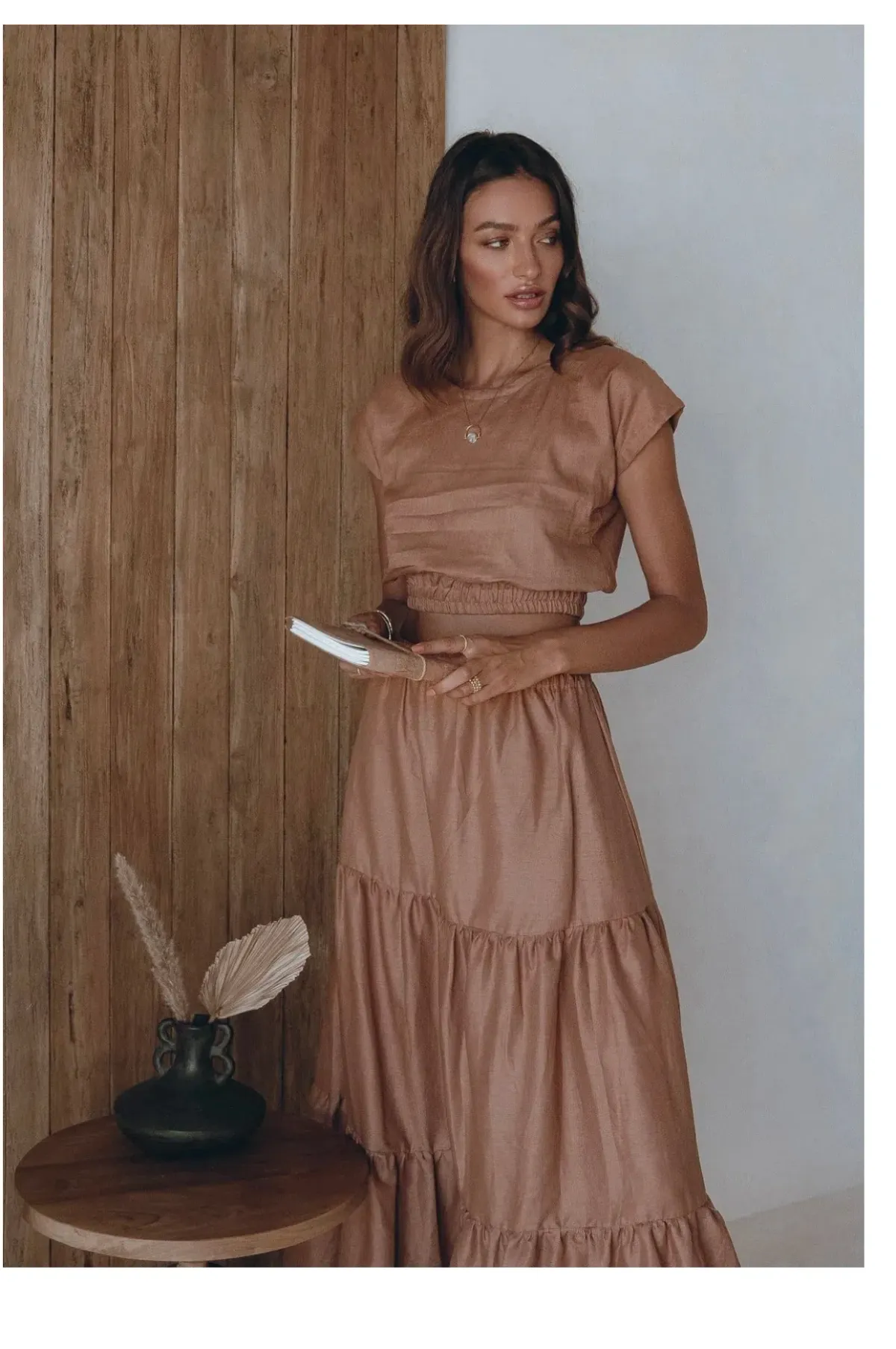 Aura the Label Linen skirt Set Burnt Rose Size 10 for rent on The Volte - main image